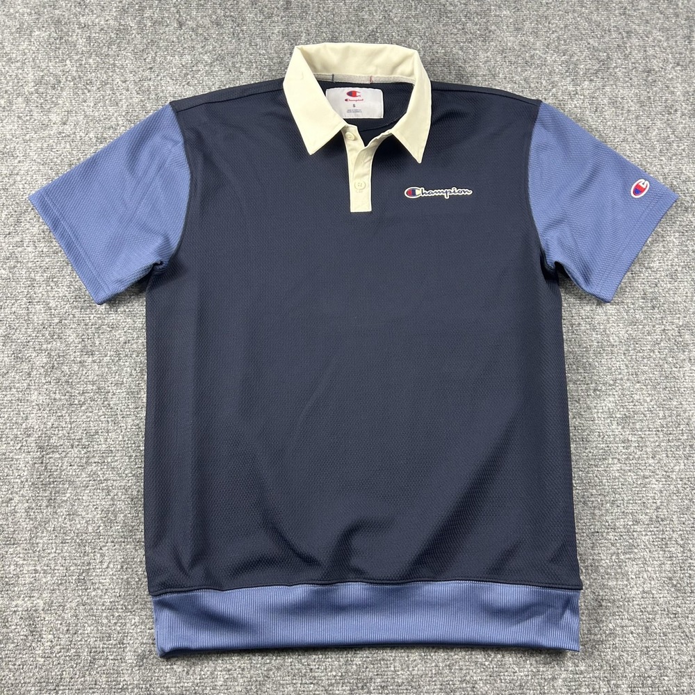 Champion Polo Shirt Mens Small Blue Colorblock Performance Short Sleeve NWOT